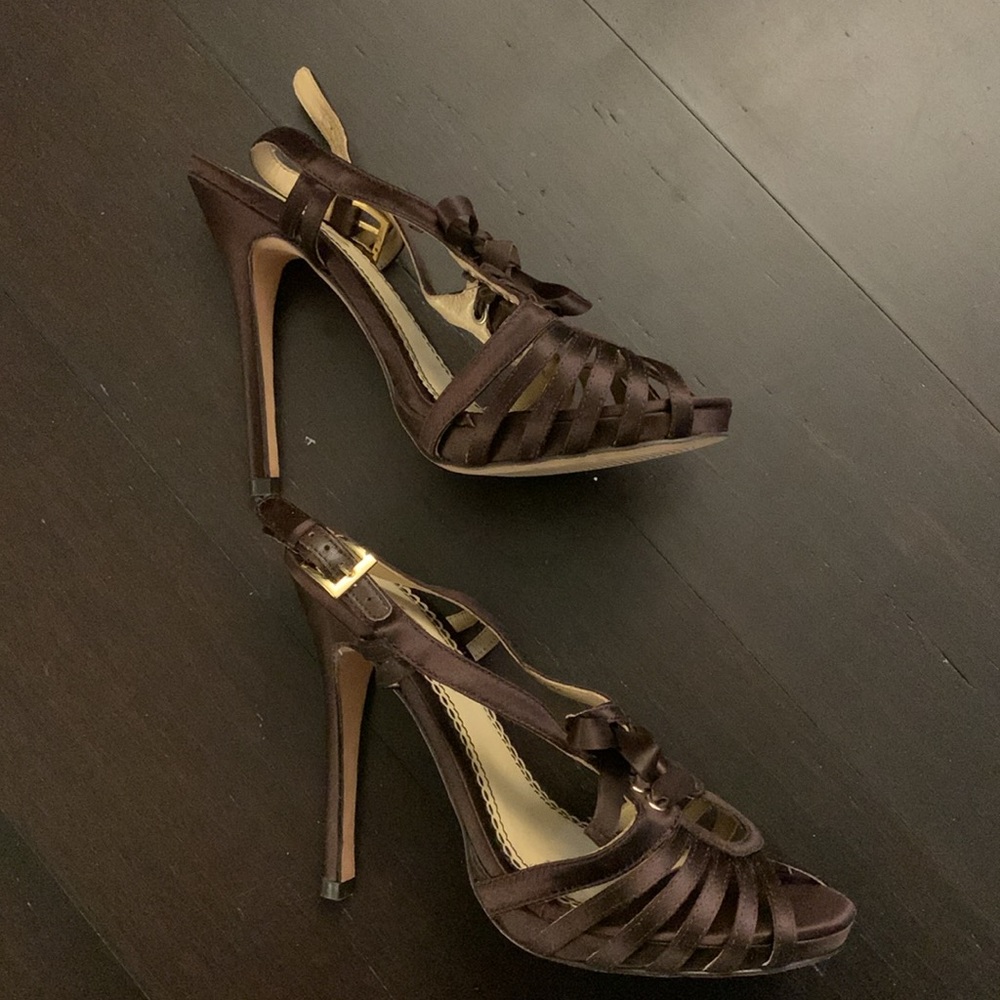 Brown satin heels size 9